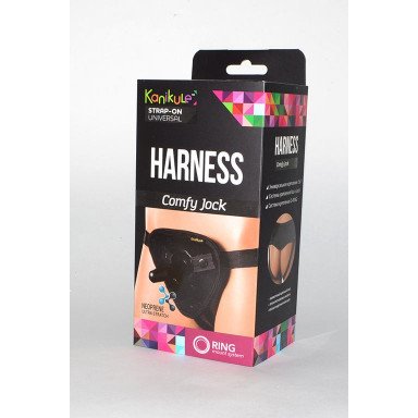 Чёрные трусики-джоки Kanikule Strap-on Harness universal Comfy Jock с плугом и кольцами, фото