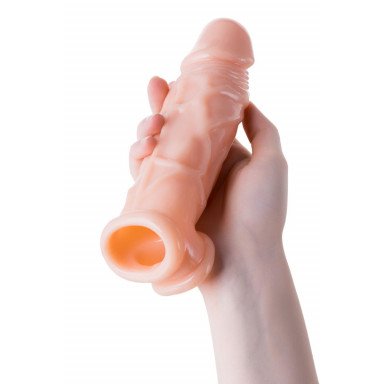 Телесная насадка на пенис с фиксацией мошонки - 18,5 см. фото 3