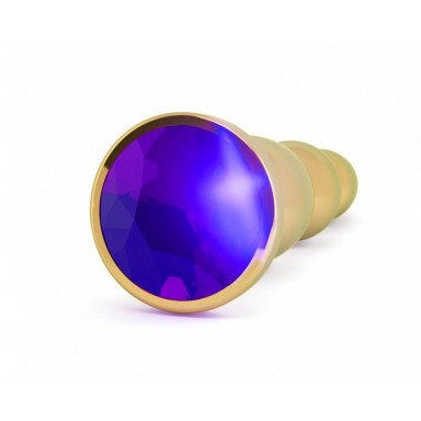 Золотистая анальная пробка-ёлочка с фиолетовым кристаллом - 14 см. фото 2