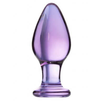 Фиолетовая стеклянная анальная пробка - 10 см., фото