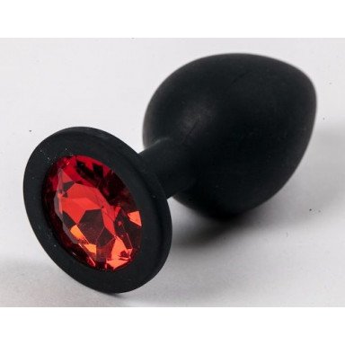 Черная силиконовая анальная пробка с красным стразом - 8,2 см., фото