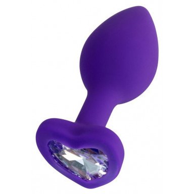 Фиолетовая анальная втулка Diamond Heart с прозрачным кристаллом - 7 см., фото