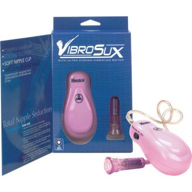 Розовый вибростимулятор помпа для сосков и груди  VibroSux, фото