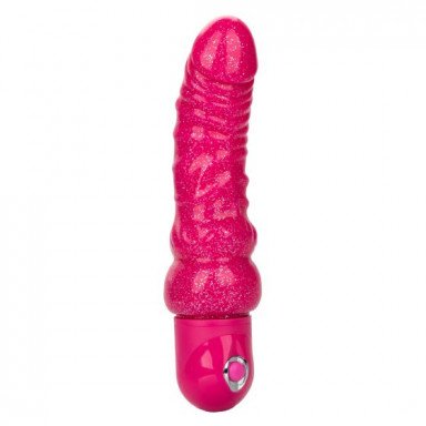 Розовый вибратор-реалистик с блестками Naughty Bits Lady Boner Bendable Personal Vibrator - 20 см., фото
