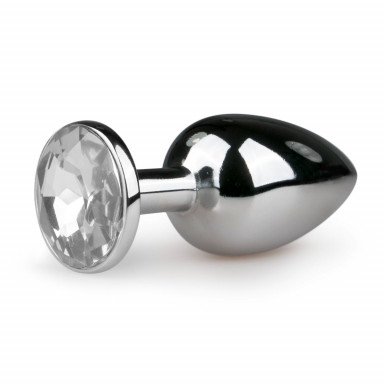 Серебристая анальная втулка с прозрачным кристаллом - 7,2 см., фото