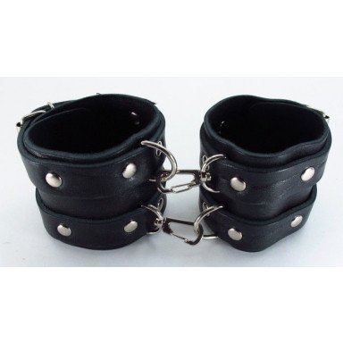 Широкие черные наручники с двумя ремешками, фото
