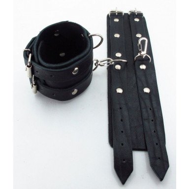 Широкие черные наручники с двумя ремешками фото 2