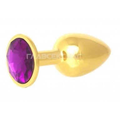 Золотистая анальная пробка с фиолетовым кристаллом - 7 см., фото