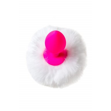 Розовая анальная втулка Sweet bunny с белым пушистым хвостиком фото 6