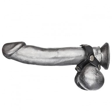 Кольцо на пенис с разделителем мошонки из искусственной кожи на клепках V-STYLE COCK RING фото 3