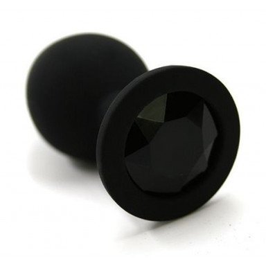 Чёрная силиконовая анальная пробка с чёрным кристаллом - 7 см., фото