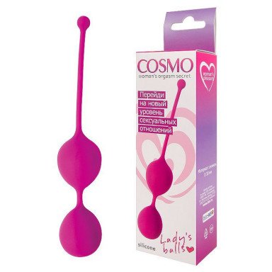 Ярко-розовые двойные вагинальные шарики Cosmo с хвостиком для извлечения фото 2