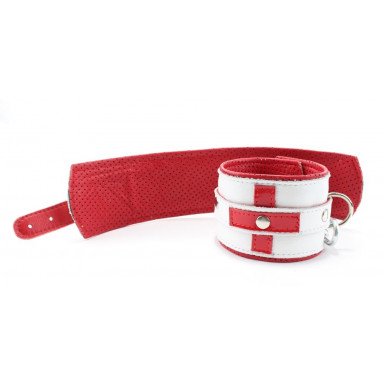 Бело-красные кожаные наручники для медсестры фото 2