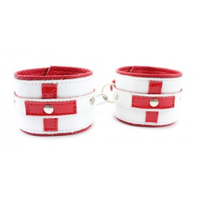 Бело-красные кожаные наручники для медсестры фото 3