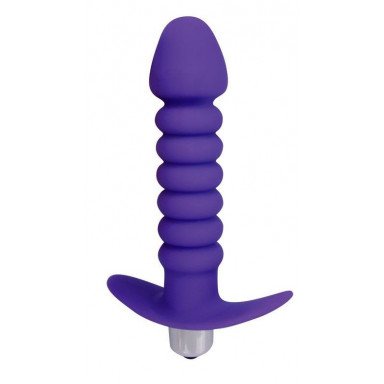 Фиолетовая анальная вибровтулка-елочка с ограничителем - 11,5 см., фото