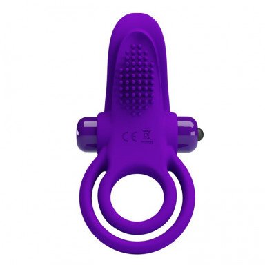 Фиолетовое силиконовое эрекционное кольцо с вибрацией и подхватом мошонки, фото