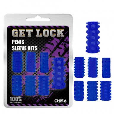 Набор из 7 синих насадок на пенис Get Lock фото 2