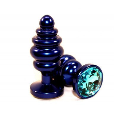 Синяя ребристая пробка с голубым стразом - 7,3 см., фото