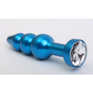 Синяя фигурная анальная пробка с прозрачным кристаллом - 11,2 см., фото