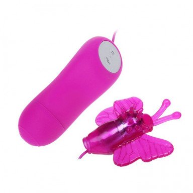 Розовый вибростимулятор с насадкой в виде бабочки фото 2