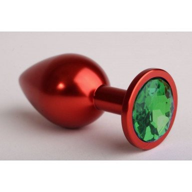 Красная анальная пробка с зелёным стразом - 7,6 см., фото