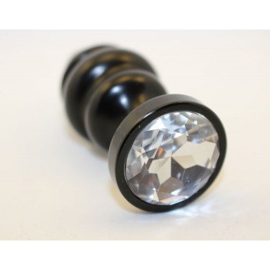 Черная фигурная анальная пробка с прозрачным кристаллом - 7,3 см., фото