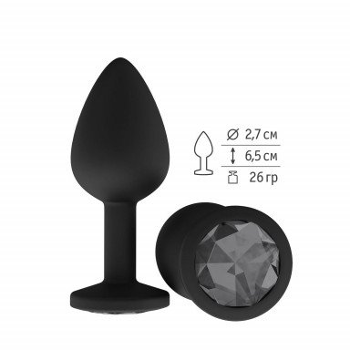 Чёрная анальная втулка с чёрным кристаллом - 7,3 см., фото