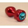 Красная анальная пробка с голубым кристаллом - 7,8 см., фото