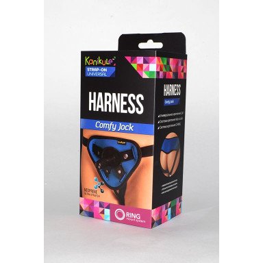 Сине-чёрные трусики-джоки Kanikule Strap-on Harness universal Comfy Jock с плугом и кольцами, фото