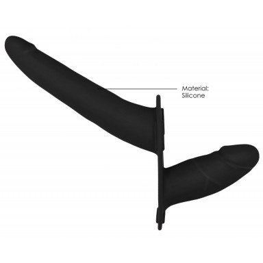 Черный двойной страпон Adjustable на ремешках - 16 см. фото 3