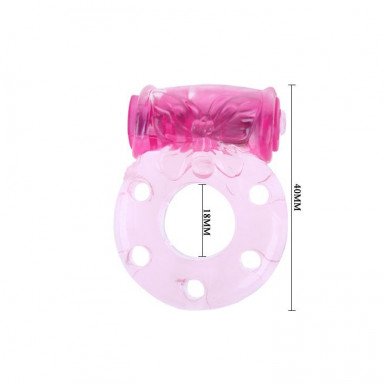 Розовое эрекционное кольцо с бабочкой на вибропуле фото 3