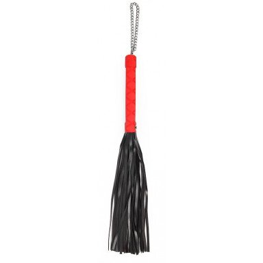 Черная многохвостая плеть-флоггер с красной ручкой - 40 см., фото