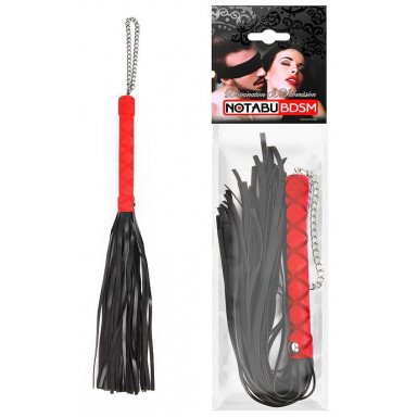 Черная многохвостая плеть-флоггер с красной ручкой - 40 см. фото 2