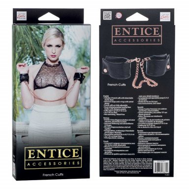 Черные мягкие наручники Entice French Cuffs с цепью фото 2