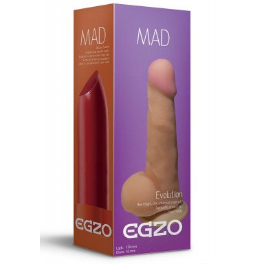Телесный фаллоимитатор Mad Lipstick с мошонкой и подошвой-присоской - 17 см., фото