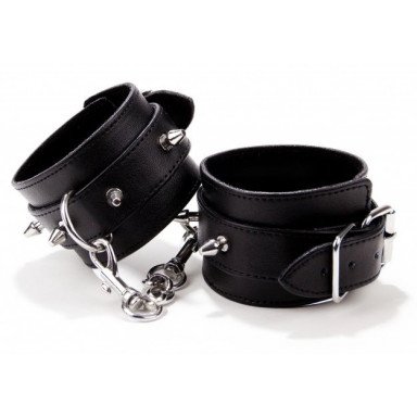 Чёрные кожаные наручники с шипами Spiked Leather Handcuffs, фото