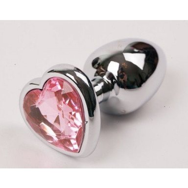 Серебристая анальная пробка с розовым стразиком-сердечком - 9 см., фото