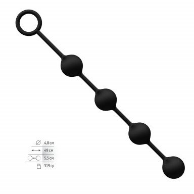 Большая черная анальная цепочка из 4 шариков - 49 см. фото 2