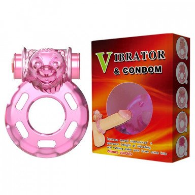 Розовое эрекционное кольцо с вибрацией Pink Bear фото 3