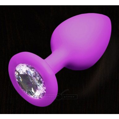 Фиолетовая силиконовая пробка с прозрачным кристаллом - 7,5 см., фото