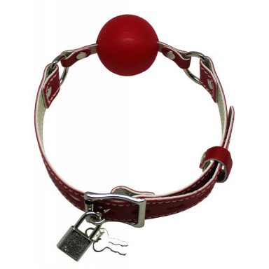 Красный силиконовый кляп-шарик с фиксацией и замочком фото 4