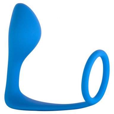 Синее эрекционное кольцо с анальной пробкой Button Anal Plug, фото