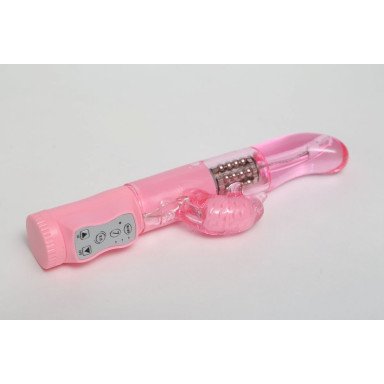 Розовый вибратор с изогнутой головкой и ротацией - 21,5 см. фото 2