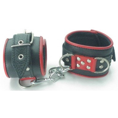 Широкие черные наручники с красным декором, фото