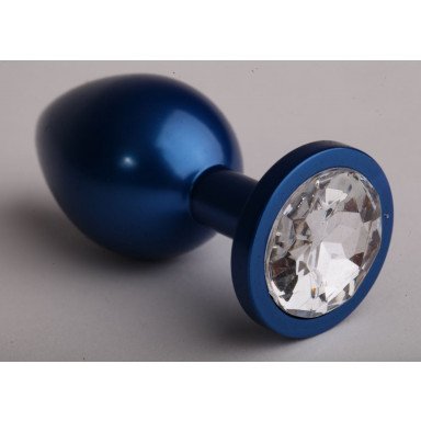 Синяя анальная пробка с прозрачным кристаллом - 8,2 см., фото