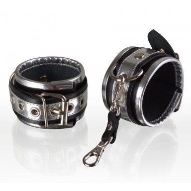 Серебристо-чёрные кожаные наручники, фото