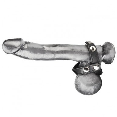 Кольцо на пенис с разделителем мошонки из искусственной кожи на клепках T-STYLE COCK RING фото 3
