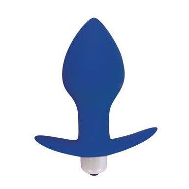 Синяя коническая анальная вибровтулка с ограничителем - 8 см., фото