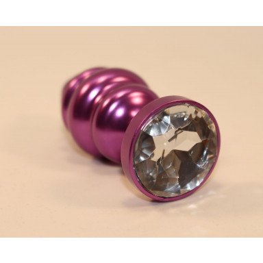 Фиолетовая рифленая пробка с прозрачным кристаллом - 7,3 см. фото 2