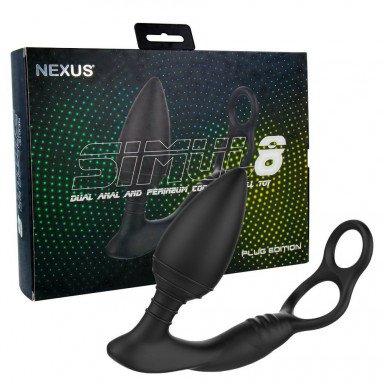 Черная анальная пробка NEXUS SIMUL8 Plug Edition с фиксацией на теле кольцами фото 2